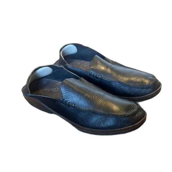 Olukai Mens Moloa Moc Toe Loafers Black Leather Slip On Comfort Shoes size 11.5 - Picture 1 of 12